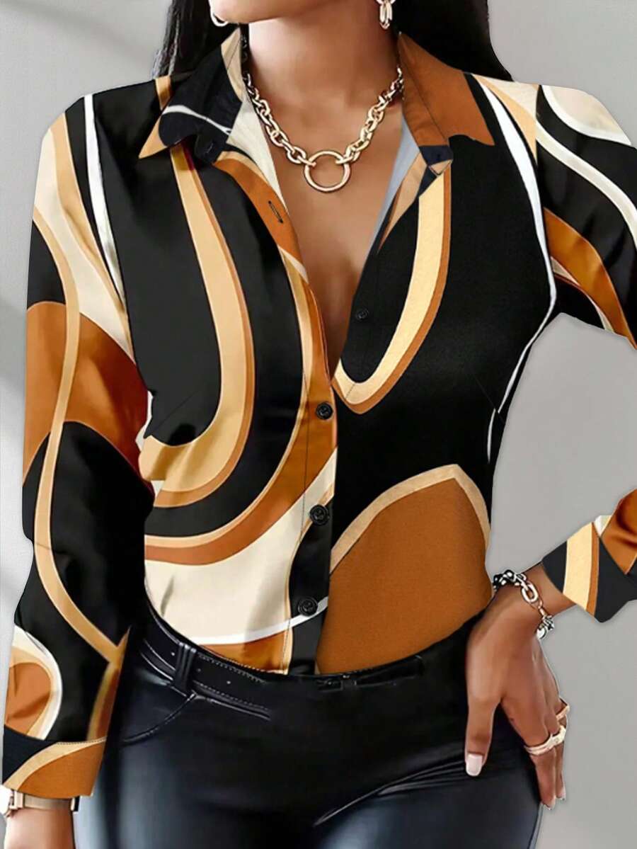 女士春夏格子长袖宽松休闲衬衫、长袖上衣 - 彩色 - 查看 1