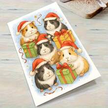 1pc Charming "Christmas Guinea Pigs" Card, Cute Festive Rodent Design, Paper Craft, Ideal For Gifting To Family & Guinea Pig Enthusiasts, Quirky Xmas Keepsake, Envelope Included - Multicolor - View 13