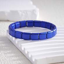 1pc Matte Stainless Steel Italian Modular Bracelet, Elastic Strap Bangle, Simple & Fashionable Daily Wear, Silver Charm Bracelet, Suitable For Women Gatherings And Unisex - Color Module - View 12
