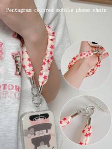 1pc Crinkle Five-Pointed Star Pattern Short Phone Wrist Strap, Nylon Bracelet