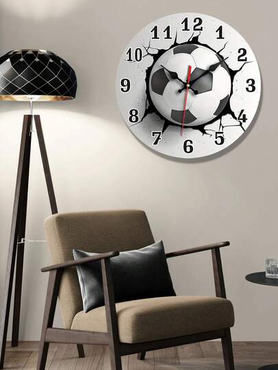 1pc Stylish Silent Soccer Ball Wand Klok Round Wooden Quartz Movement, Ideal Bedroom, Living Room, Office, Kitchen, Bathroom Battery Operated (AA Not Included), Kitchen Clock|Modern Item view 3