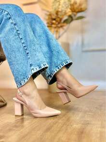 Open Toe Pumps With 7.5cm Block Heels By Angela Galvão - Napa Rosado - Xem 4