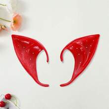Halloween Cosplay Elf Ears Mushroom Flower Crystal Design Fairy Ear Accessories For Women Party Costume - Red - View 3