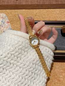 1 件女士手链表，时尚风格小号金色方形石英表，时尚简约，适合日常佩戴 - 金色 - 查看 5