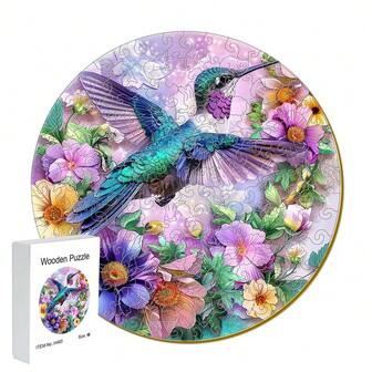 圣诞礼盒木质拼图不对称形状彩色小鸟拼图生日礼物家居装饰个性化独特礼物家庭互动高难度游戏