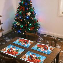 1 set/1 pieza/4 piezas/6 piezas Manteles individuales con estampado de trineo de renos navideños, manteles individuales rectangulares de poliéster lavables a máquina, protectores de mesa, manteles individuales termoaislantes, decoraciones de mesa de restaurante, suministros para fiestas, decoraciones navideñas que pueden regalarse