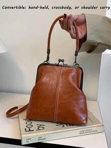 Vintage Faux Leather Crossbody Bag For Women, Retro Style Kiss Lock Mini Handbag With Adjustable Shoulder Strap, Solid Color Lightweight City Tote With Polyester Lining,For Couple Thanksgiving Dinner Tote - Halloween Decorations Halloween Decorations Crossbody Bag Handbag Cold Weather Bags - Multicolor - View 7