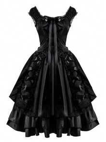 Vintage Gothic Lace Trim Lace-Up Women's Maid Costume For Halloween Cosplay Party Performance