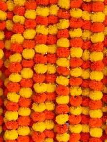 5Pcs 4.92 Feet 150cm Long Strands Artificial Marigold Flowers Garland Orange And Yellow Marigold Artificial Flower For Diwali Decor, Traditional Decor, Marigold Garland For Decoration, Diwali Decorations For Home, Christmas Decor, Halloween Decor