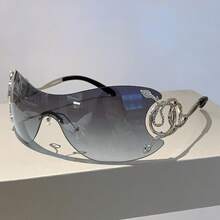 New Style Personality Fashion Frameless One-Piece Snake-Shaped Temple Tech Sense Quirky Sunglasses - 雙灰片銀配件 - 查看 13