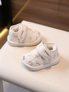 1 双男女款婴儿卡通印花厚底软底低帮雪地靴，冬季保暖 - 白色 - 查看 2