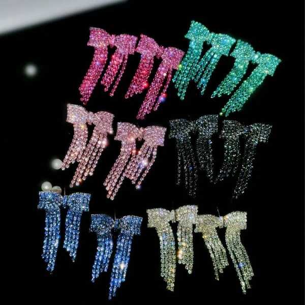 Glamorous Spring Pink Butterfly CZ Crystal Tassel Earrings Stud Dance Club Party Graduation Jewelry 1 Pair