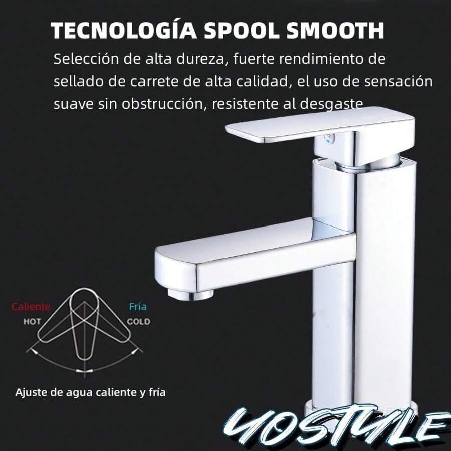 Yostyle Llaves para Lavabo Baño,Monomando para Lavabo de Acero Inoxidable,Mezcladora para Lavabo Caliente y Fría Ajustable Grifo,Grifos de Baño de un Orificio con 2 Mangueras(Negro Rectangular) - Plateado - Ver 1