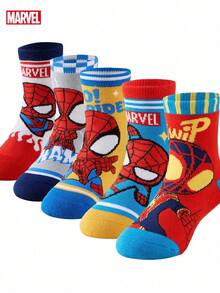 Marvel 5双装儿童短袜，超级英雄卡通透气男童袜 - 彩色 - 查看 11