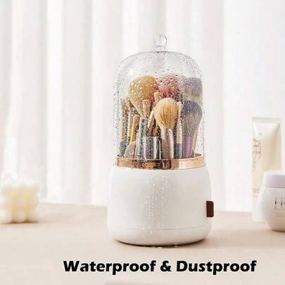 Christmas 1pc 360 Rotating Dustproof Makeup Brush Holder Organizer With Lid For Vanity Storage I For Makeup Tools Organization In Bedroom Or Bathroom Keeps Brushes Clean And Accessible Pearl White Design For Elegant Home Dr