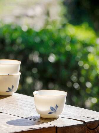 1/2/4件手绘陶瓷蝴蝶兰花茶杯，优雅中式香薰杯，个人茶杯，茶具单杯，春节礼物，商务礼品