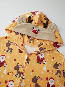 Family Matching Christmas Jumpsuits Pajamas Letter/Santa/Tree/Print Hooded Long Sleeve Playsuits Autumn Zipper Long Rompers - Yellow Kid - View 8