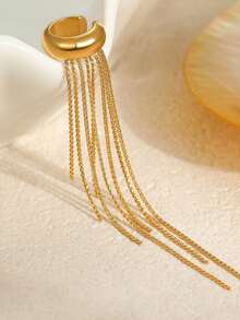 1pc INS Fashionable Elegant Long Tassel Stainless Steel Ear Cuff Earrings, Suitable For All Occasions, Party, Daily Commute, Gift Choice - Gold - View 2