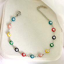 Pulsera de acero inoxidable con ojo malvado para mujeres, pulsera con cadena redonda esmaltada y cuentas de ojo malvado azul, joyería de playa de verano, regalo 2024 (número aleatorio de ojos)
