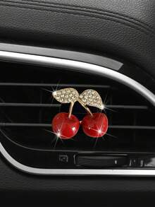 1 pièce Clip de décoration de sortie d'air de voiture avec cerise rouge incrusté de diamants, décoration de port de climatisation de voiture - Multicolore - Voir 6