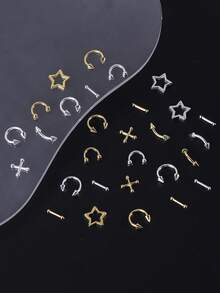 金银朋克Y2K美甲饰品合金装饰12格金属星十字尖锥穿孔金属美甲配件DIY沙龙美甲用品 - 彩色 - 查看 6