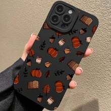 Eine Handyhülle mit Cartoon-Kürbis- und Buchdesign, kompatibel mit den -Modellen 11, 12, 13, 14, 15, 16, XS, XR, X, 7, 8 Plus, Pro Max und SE-Serie.Perfekt als Geschenk für eine Freundin, einen Freund, einen Bekannten oder sogar für sich selbst. - Schwarz - Übersicht 4