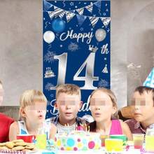 D14th Birthday Decorations For Boys Girls Happy 14th Birthday Banner Large Size Blue Silver Birthday Backdrop Banner For 14 Years Old Anniversary Birthday Party Photo Prop Booth Background Deco10 - 藍色 - 查看 5