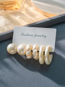 2-6-18件欧美时尚CCB珍珠彩色几何耳环套装，创意独特设计耳环，适合女士 - 珍珠彩 - 查看 6