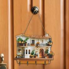 House Shaped Hat Coat Hooks With 4 Hooks, Decorative Wall Mounted Key Holder For Entryway, Front Door, Hallway, Kitchen - 白色 - 查看 10