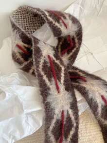 1pc Niche Hand-Knitted Scarf Slim Long Versatile Catwalk Diamond-Patterned Scarf Fashionable Scarf For Women Autumn/Winter - Multicolor - View 4