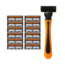 Men's Manual Safety Razor, Triple Layer Stainless Steel Blades, Replaceable Shaving Head - Orange - View 13
