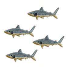4pcs Blue Shark Embroidered Patches - Blue & White Ocean Theme Iron-On/Sew-On Fabric Appliques, High-Quality Heat Transfer/Sewing Decorative Patches For DIY Crafts, Clothing, Hats, Bags, Blankets - Ideal For Couples Outfits, Gifts, Journal Decorations - Fashionable Knitting Accessories, Embroidery Materials, Exquisite Details Embellishment
