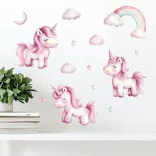 Glow-In-The-Dark Cute Pink Unicorn Wall Sticker, Self-Adhesive Rainbow Cloud Star Wall Decals, Decoration For Kids Room & Nursery Wall Decor Room Decor Wall Stickers Stickers Home Decor