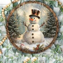 1pc Vintage Snowman Round Sign, Holiday Christmas Wall Decor With Charming Snowman And Winter Scene, Suitable For Home, Cafe, Apartment, Restaurant Or Holiday Gift, Great For Room Decoration