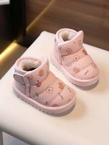 1 双男女通用婴儿卡通印花厚软底雪地靴，适合幼儿和儿童的温暖冬靴