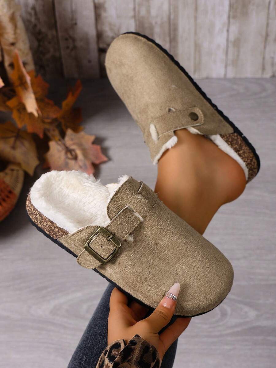 Pantoufles femme à enfiler confortables et polyvalentes, doublées de thermique - Kaki - Voir 1