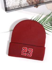 1pc Embroidered Number 23 Unisex Knit Beanie Hat, Fashionable Street Style, Multi-Color, Autumn/Winter, Warm And Windproof, European And American Korean Version, Adult Fall Outfit