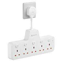 2500W壁挂电源插座，PC材质，独立开关控制，5个AC插座，适用于客厅、厨房、办公室、卧室，黑/白 - 英規插(220-240V) - 查看 12