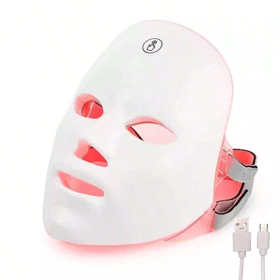 7 Color LED Mask] 7 Color LED Facial Skin Care Mask - Reusable, Portable With Eye Protection, Unisex Christmas Gift - White - View 1