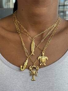 Stainless Steel Vintage Dolphin, Turtle, Mermaid Pendant Necklace, Versatile For Women