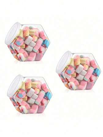 1/3/5 Pcs Hexagon Candy Jar With Lid - Transparent Plastic Storage Container, Suitable For Snacks, Cookies, Dog Food And Coffee Packs - Perfect Choice For Kitchen Organization