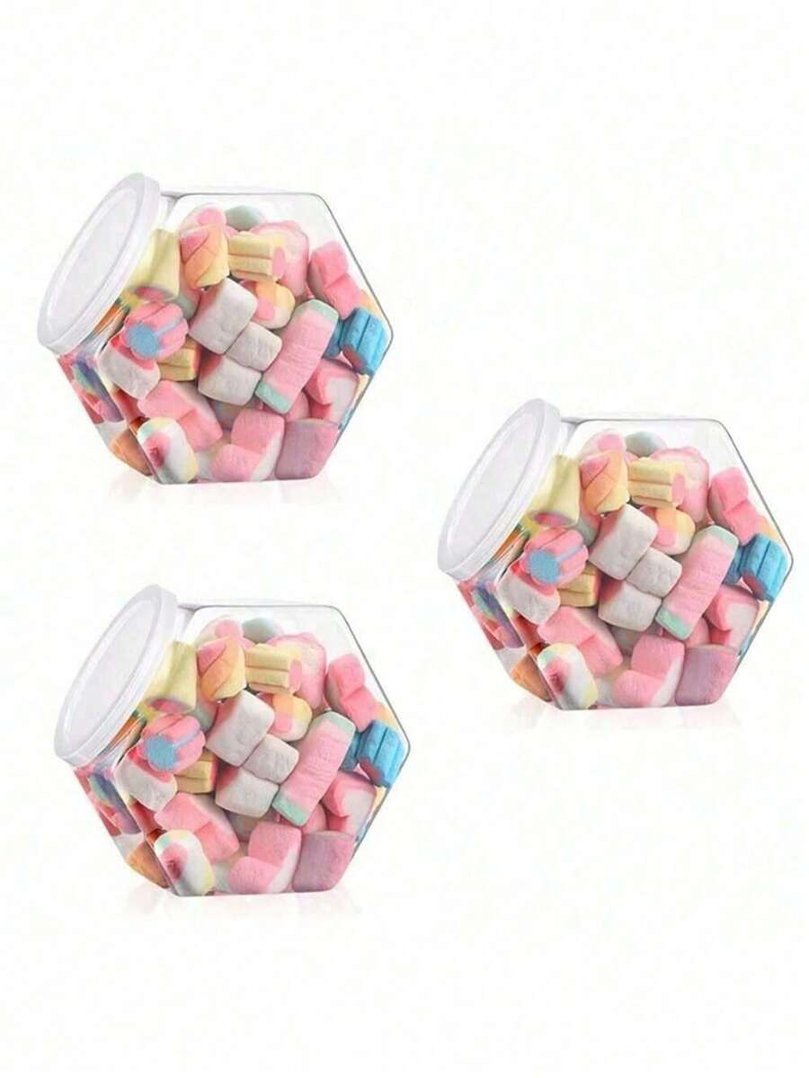 1/3/5 Pcs Hexagon Candy Jar With Lid - Transparent Plastic Storage ...