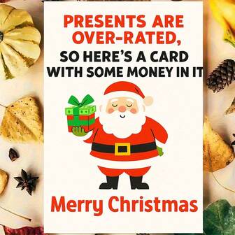 1 pieza Tarjeta de Navidad divertida con idea de regalo en efectivo - Diseño de Papá Noel y dinero, mensaje humorístico "Sobrevalorado", tarjeta de autofinanciación para amigos, familiares y compañeros de trabajo - Saludos festivos de fiesta de Navidad listos para sobres en rojo y blanco, celebración de Todos los Santos y Navidad - Regalo con tema de efectivo ingenioso para cualquier destinatario