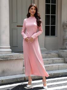 Women's Solid Color Turtleneck & Maxi Skirt Set 2025 Fall Winter Monochromatic Dress Suits For Work, Date Night, Banquet Gift For Her/Girlfriend/BFF - Hồng - Xem 11