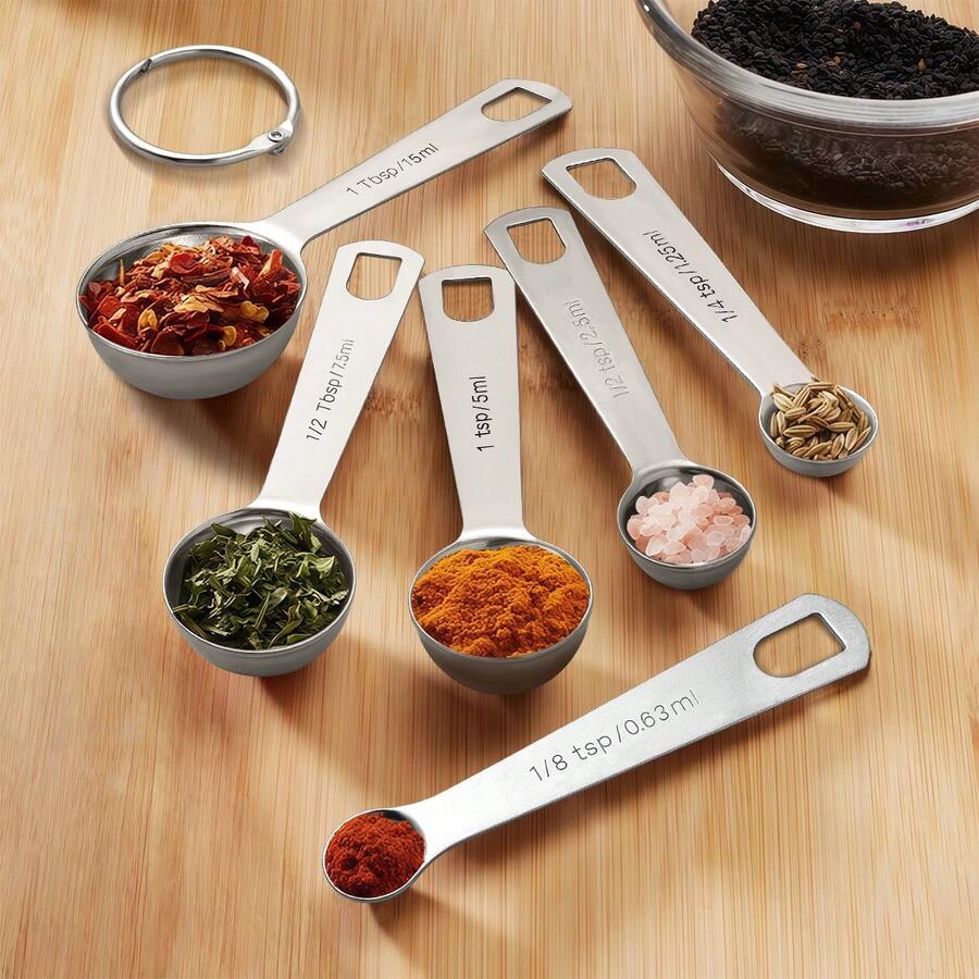 6 件不锈钢量杯 - 带测量标记、分段、食品级、耐用、多用途，适用于烹饪和烘焙，适用于测量干性成分和液体成分 - 适用于填充香料罐、银和金、厨房必需品 | 烘焙必需品 | 厨房配件