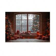 Horizontal Photographic Background For Photo Shoots Sublimated Fabric 3D Fireplace Garland Realistic Christmas Scene 2.20x1.50cm - FF-3260 - 查看 1
