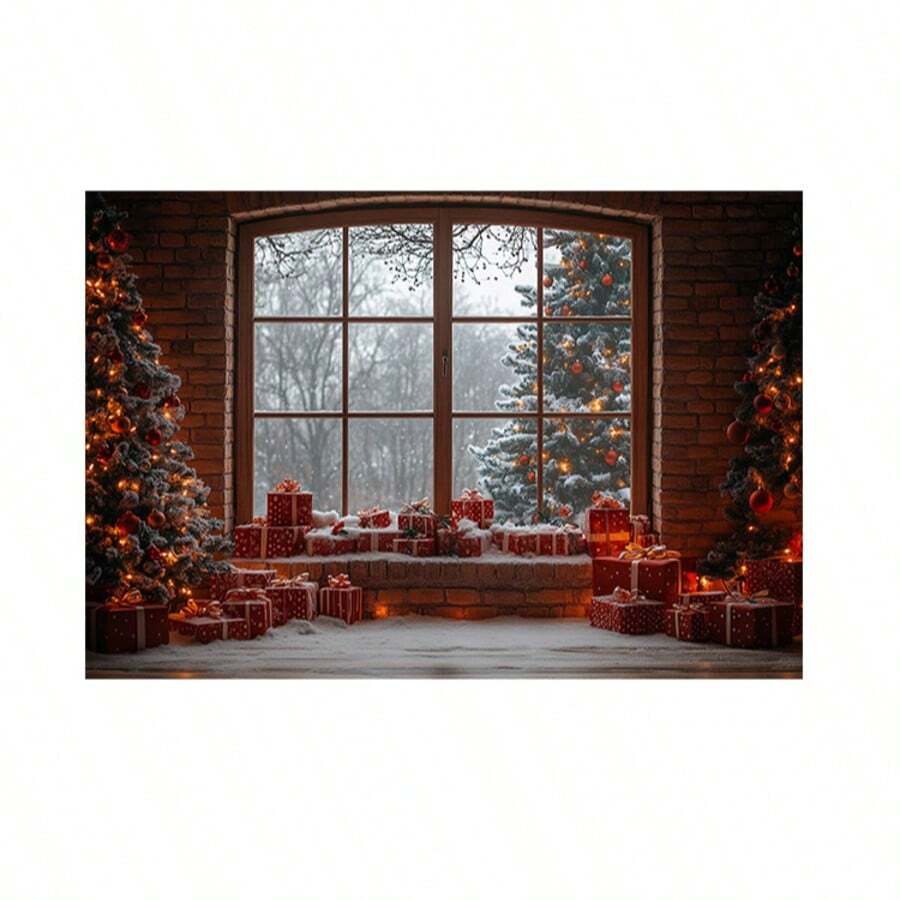 Horizontal Photographic Background For Photo Shoots Sublimated Fabric 3D Fireplace Garland Realistic Christmas Scene 2.20x1.50cm - FF-3260 - 查看 1