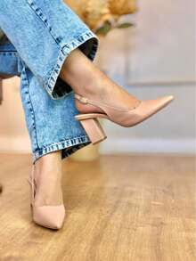 Open Toe Pumps With 7.5cm Block Heels By Angela Galvão - Napa Rosado - Xem 1