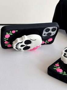 1pc Asymmetrical Hidden Bracket Skull Design Phone Case Compatible With IPhone 17, 17 Pro, 17 ProMax, Fashionable, Lightweight, Practical, High-Quality Material, Suitable For Halloween Gift