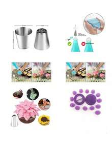 Set de Utensilios de Repostería, Herramientas para Hacer Pasteles con Base Giratorio para Tartas, Boquillas y Bolsas para Manga Pastelera | Alisador y Espátulas, Accesorios de Pastelería (137 Piezas) - Multicolor - Ver 2